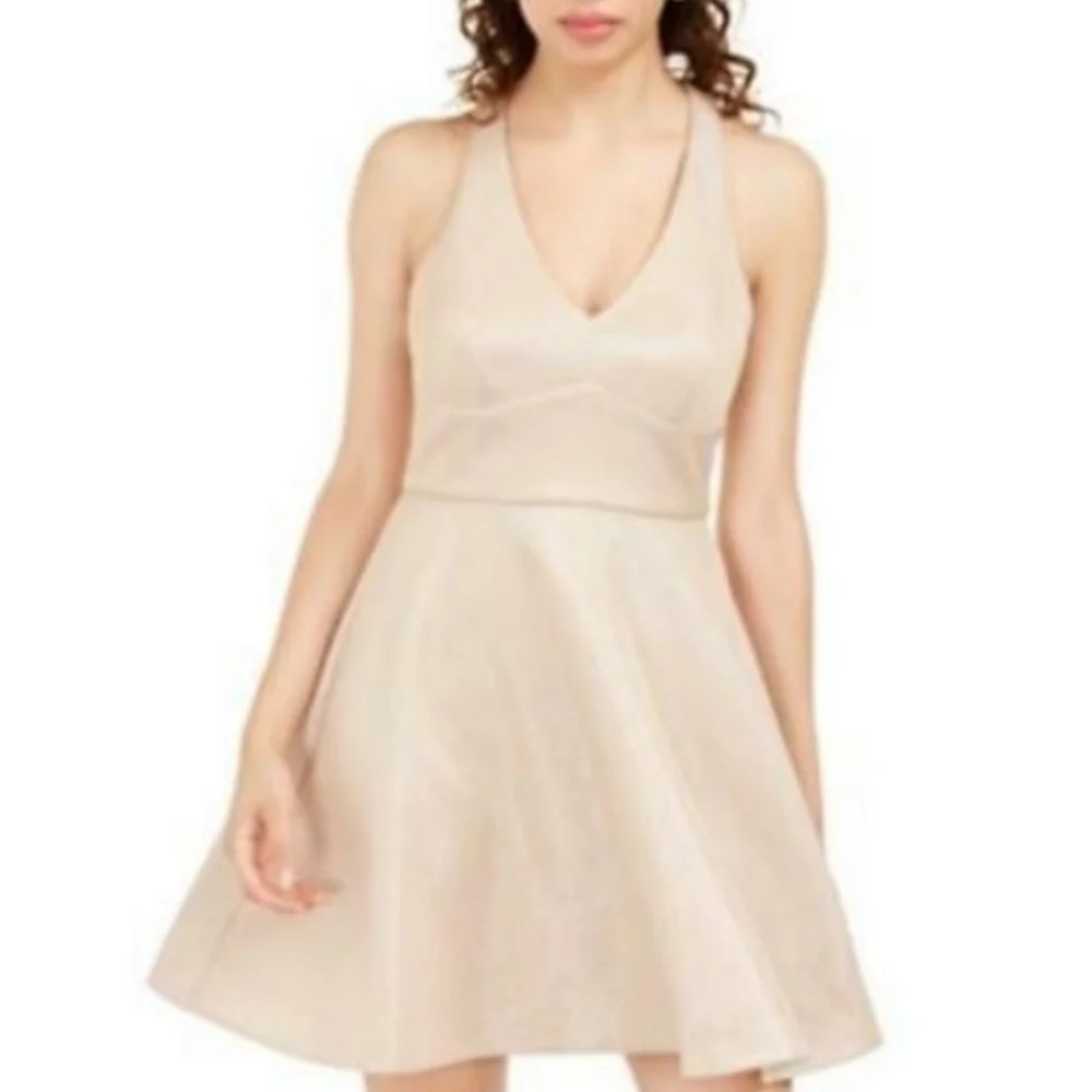 Teeze Me Macy'sGold Shimmer Fit &FlareDress Size 3/4 - Picture 2 of 16